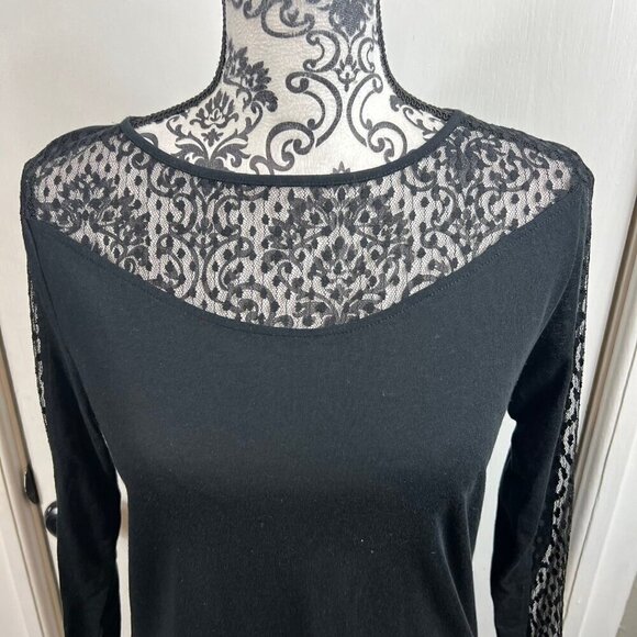 Gerard Darel black long sleeve with Swiss dot mesh paneling.  Size 1 (Small) - Picture 2 of 8